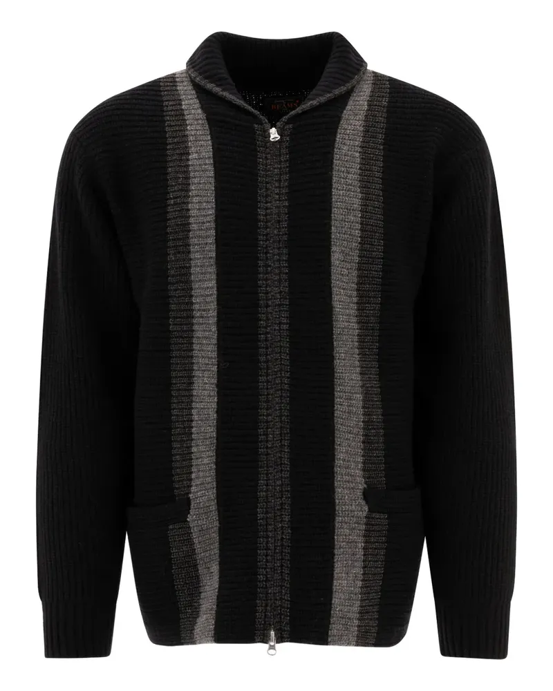 Beams Plus Gerippter Cardigan mit Streifen - Schwarz Schwarz