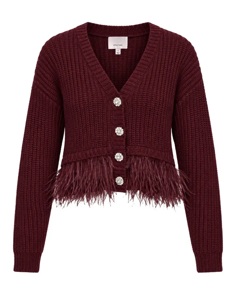 Cinq à Sept Krissi feather-trim crystal-button cardigan - Rot Rot
