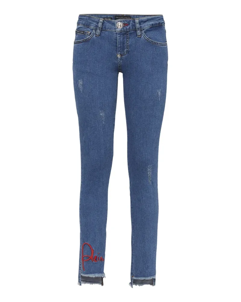 Philipp Plein embroidered frayed jeans - Blau Blau