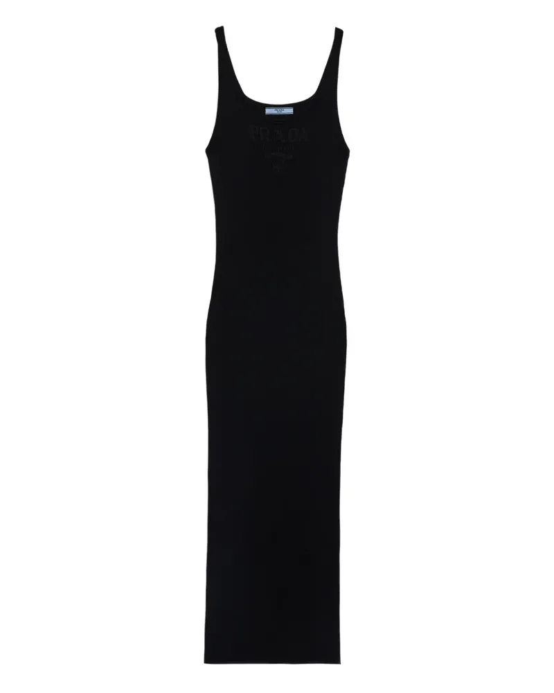 Prada Geripptes Midikleid - Schwarz Schwarz