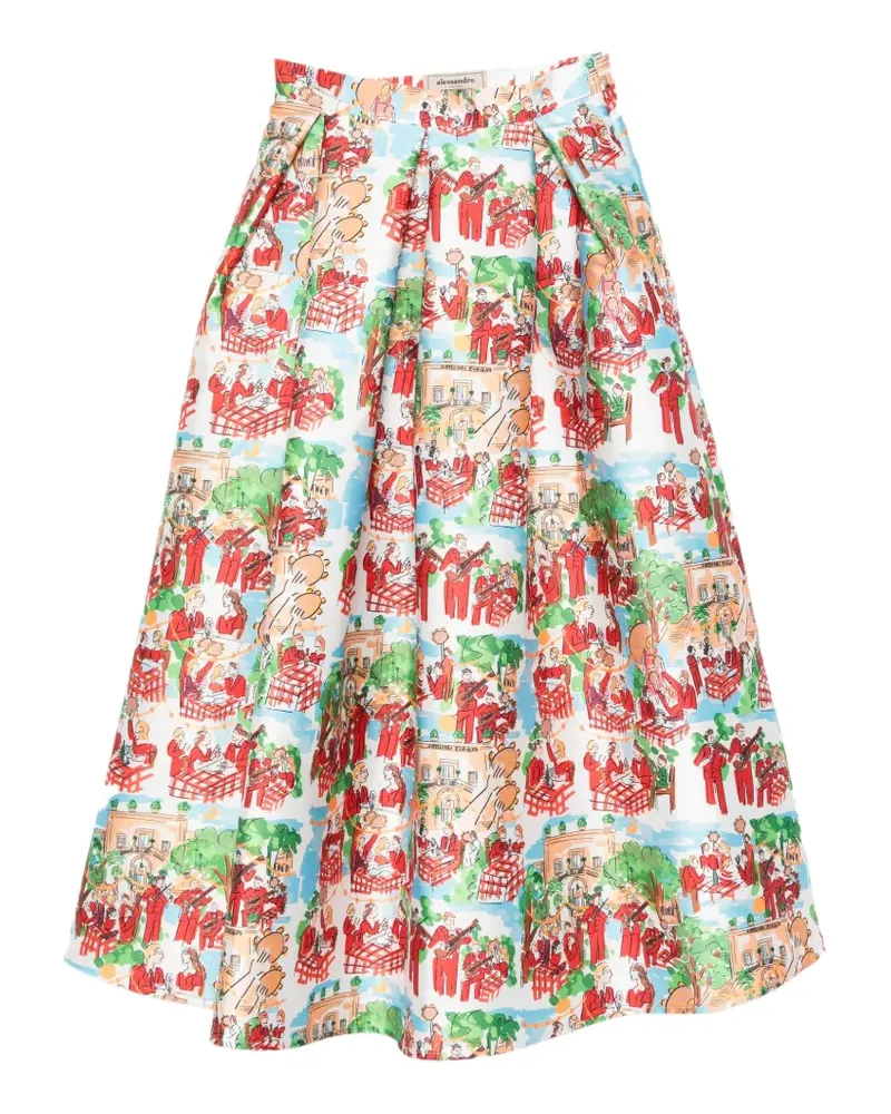 Alessandro Enriquez illustrative-print pleated mid skirt - Weiß Weiß