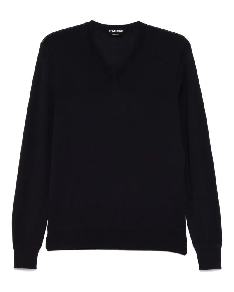 Tom Ford Gestricktes T-Shirt mit V-Ausschnitt - Blau Blau