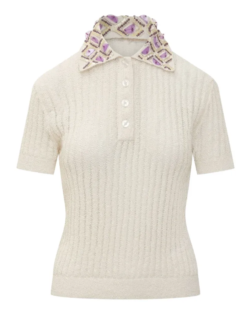Des Phemmes embroidered polo - Nude Nude