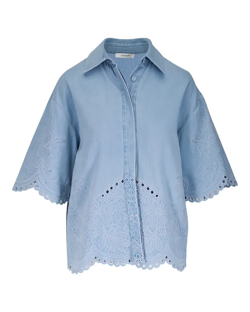 Zimmermann Bluse mit Blumenstickerei - Blau Blau