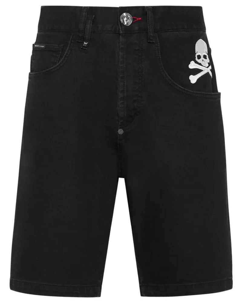 Philipp Plein Jeans-Shorts mit Totenkopf-Stickerei - Schwarz Schwarz