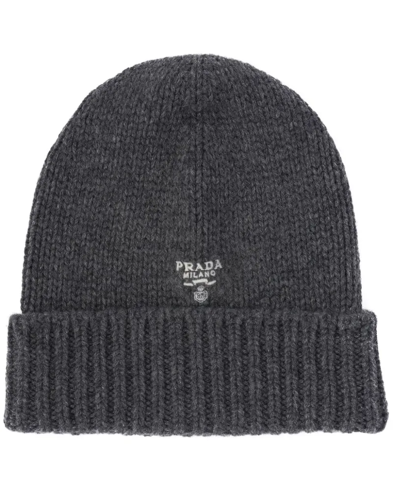 Prada Kaschmirmütze mit Logo-Stickerei - Grau Grau