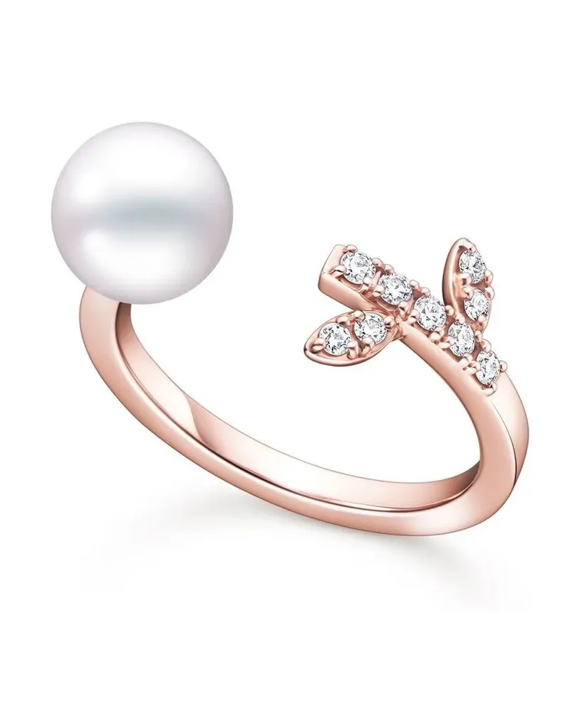TASAKI 18kt Kugel Rotgoldring mit Akoya-Perle und Diamant - Rosa Rosa