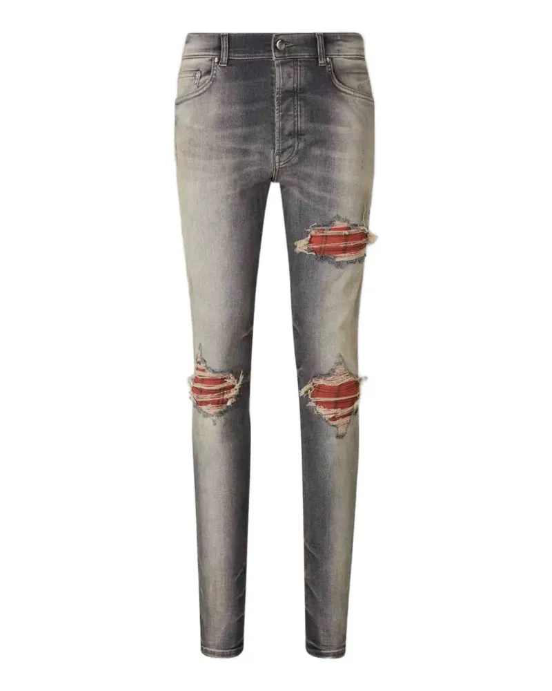 Amiri distressed checked-panel jeans - Grau Grau
