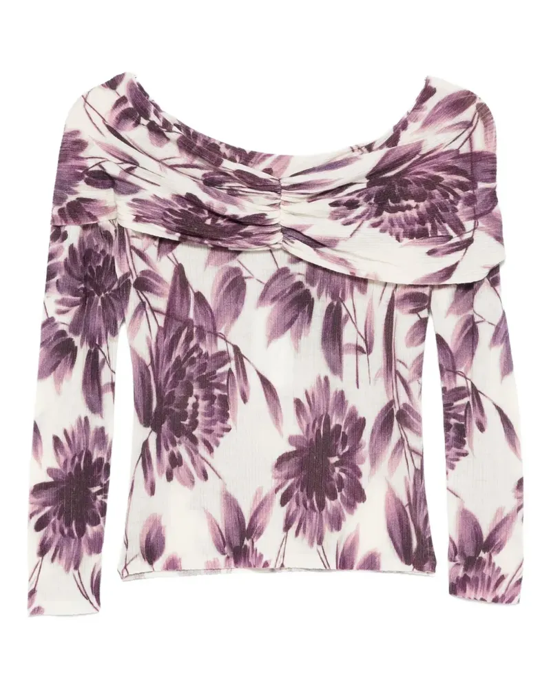 Twin-Set Schulterfreier Pullover mit Blumen-Print - Nude Nude
