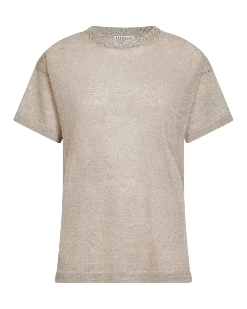 Brunello Cucinelli ribbed-knit short-sleeve sweater - Nude Nude