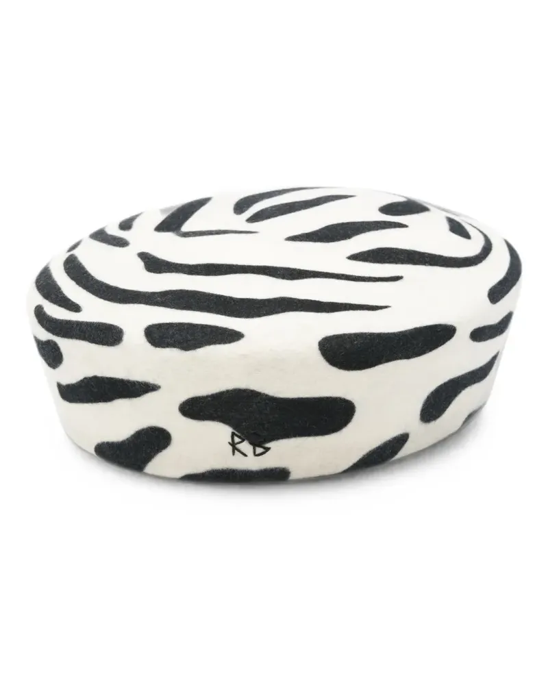 RUSLAN BAGINSKIY Baskenmütze mit Zebra-Print - Weiß Weiß