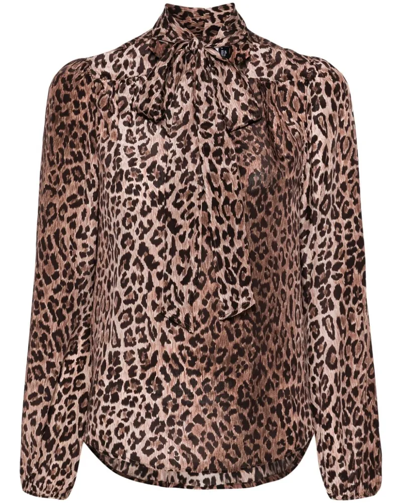 RIXO Moss Bluse mit Leoparden-Print Braun