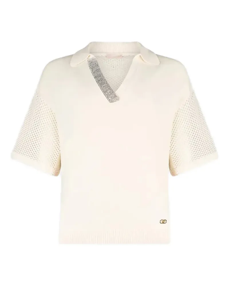 Liu Jo openwork V-neck T-shirt - Nude Nude