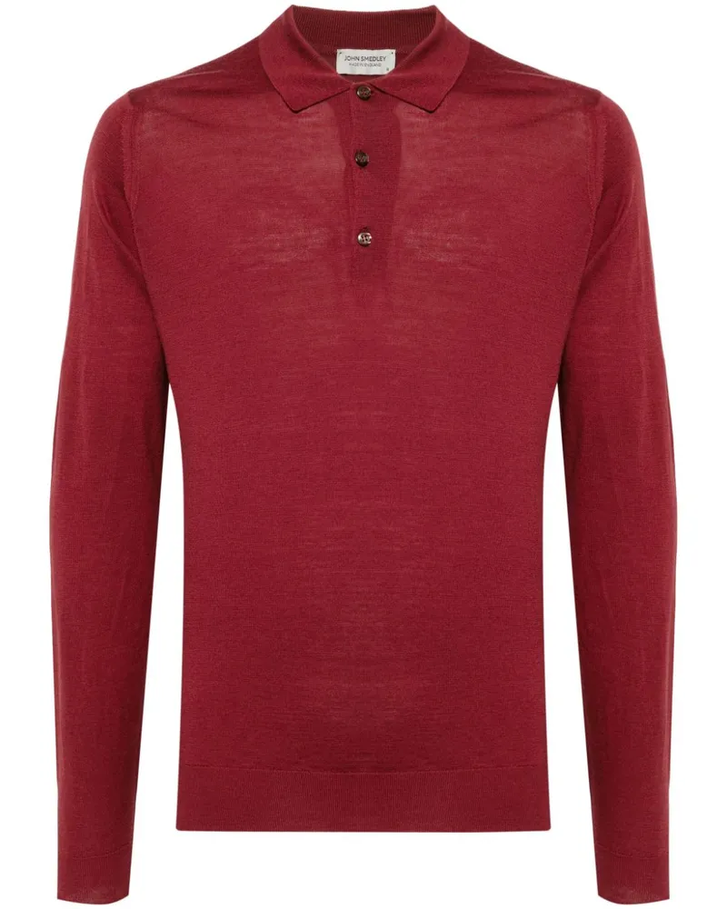 John Smedley Langärmeliges Poloshirt - Rot Rot