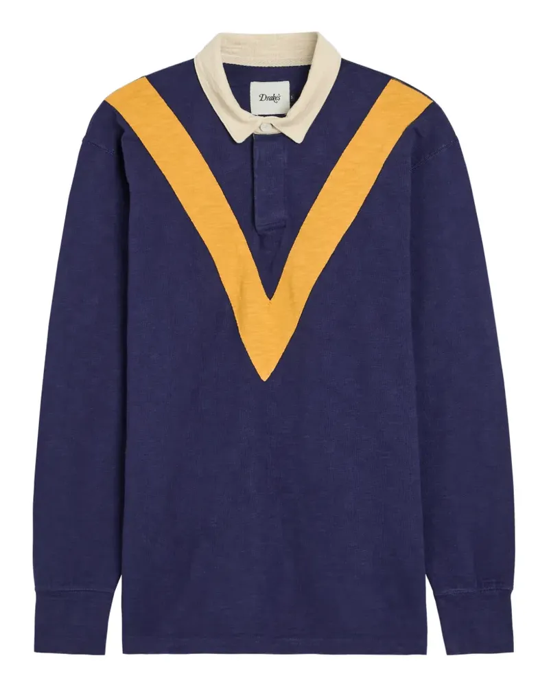 Drake's chevron-pattern long-sleeves polo shirt - Blau Blau