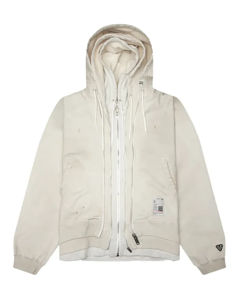 MIHARAYASUHIRO triple-layered distressed zip-up hoodie - Nude Nude