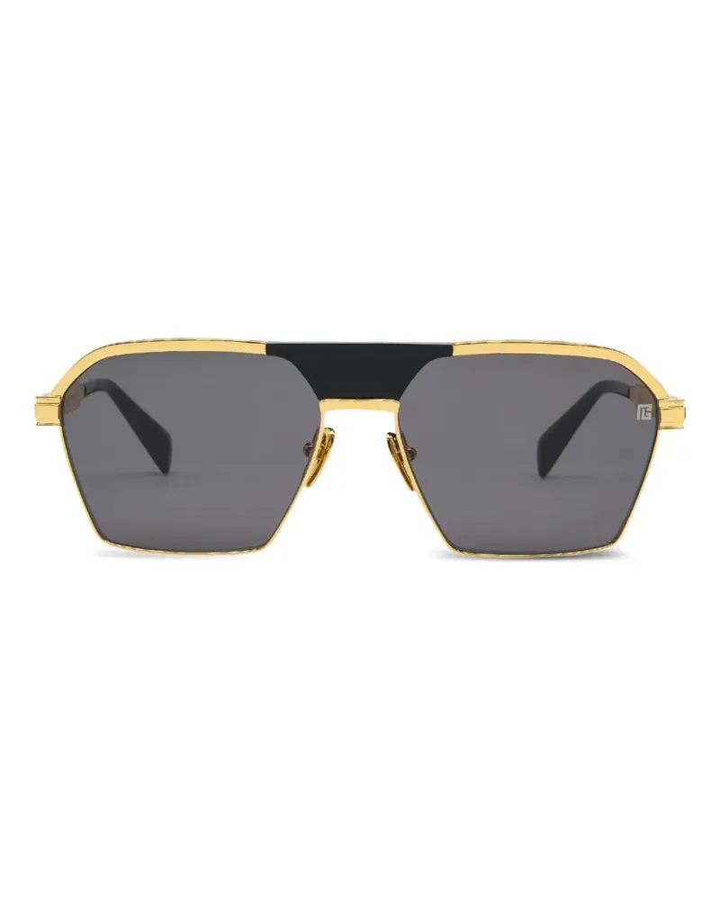 Balmain Sonnenbrille mit eckigem Gestell - Gold Gold