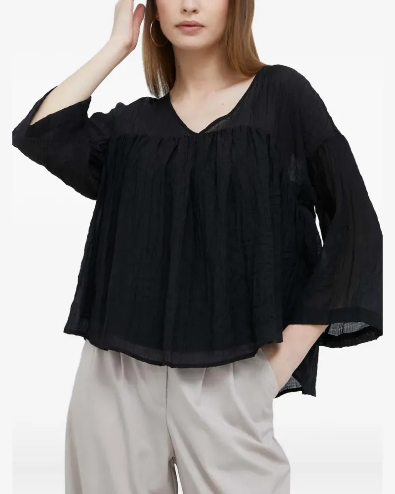 DKNY Strukturierte Bluse mit Schleifenverschluss - Schwarz Schwarz
