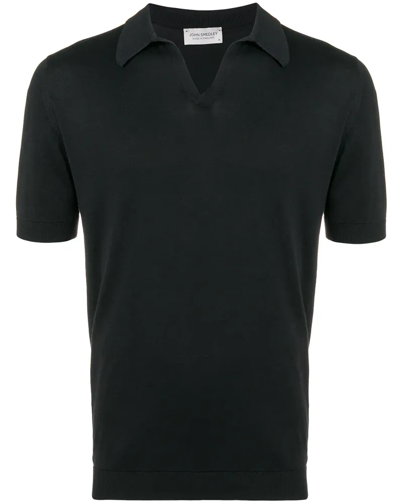 John Smedley Poloshirt mit offenem Kragen - Schwarz Schwarz