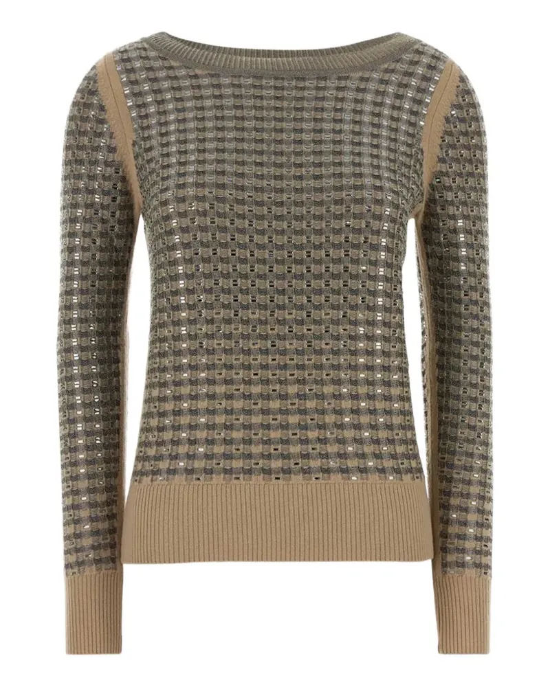 Ermanno Scervino sequin-embellished gingham-knit sweater - Nude Nude