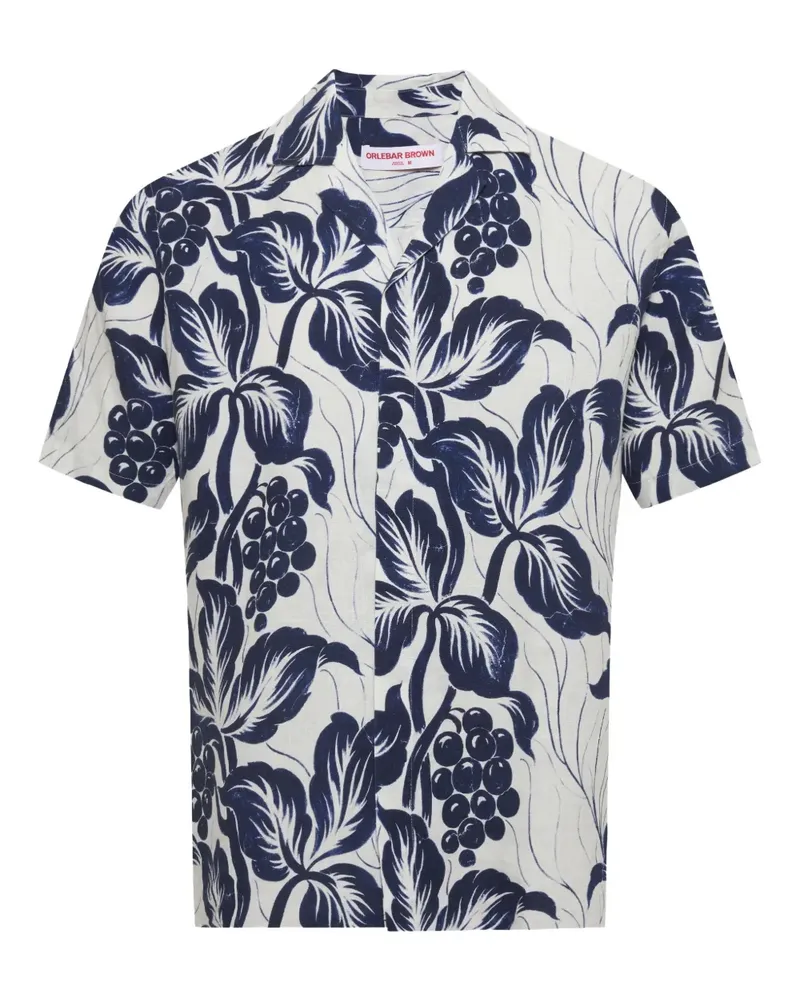 Orlebar Brown Maitan Leinenhemd mit Blumen - Weiß Weiß