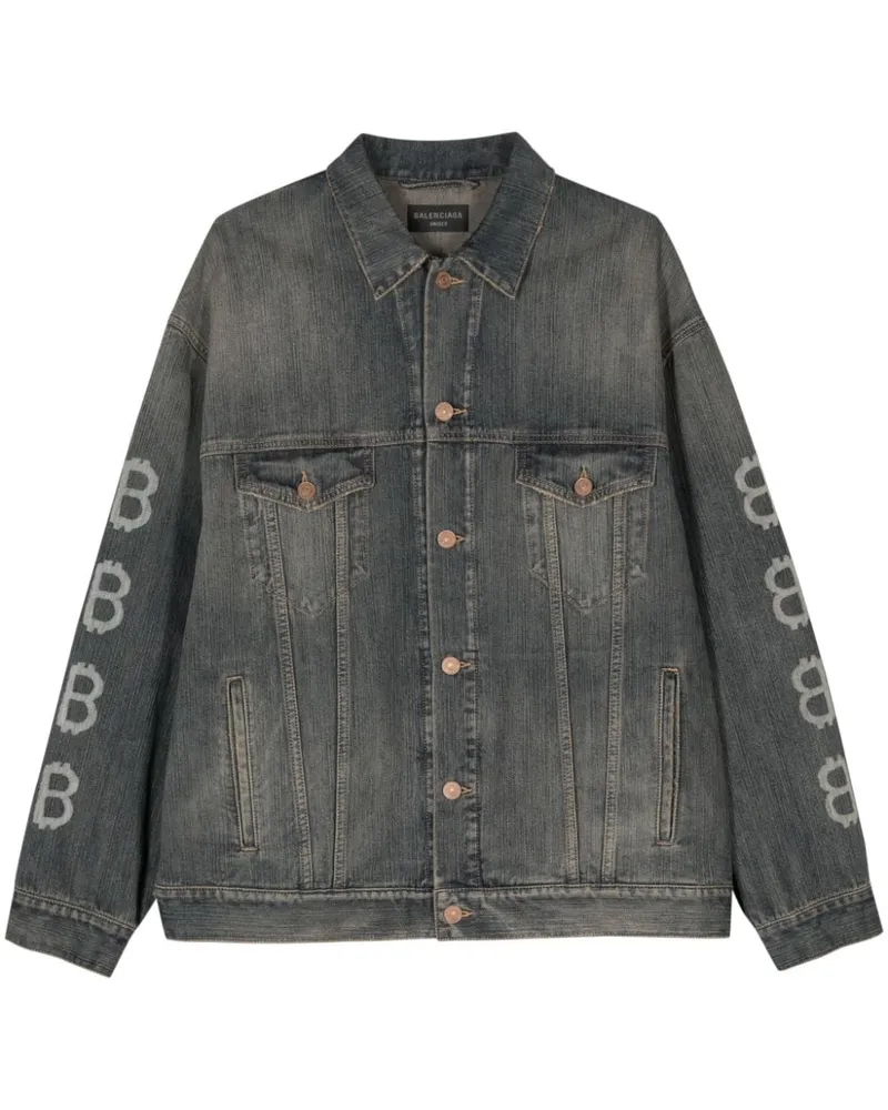 Balenciaga Jeansjacke mit Logo-Print Blau