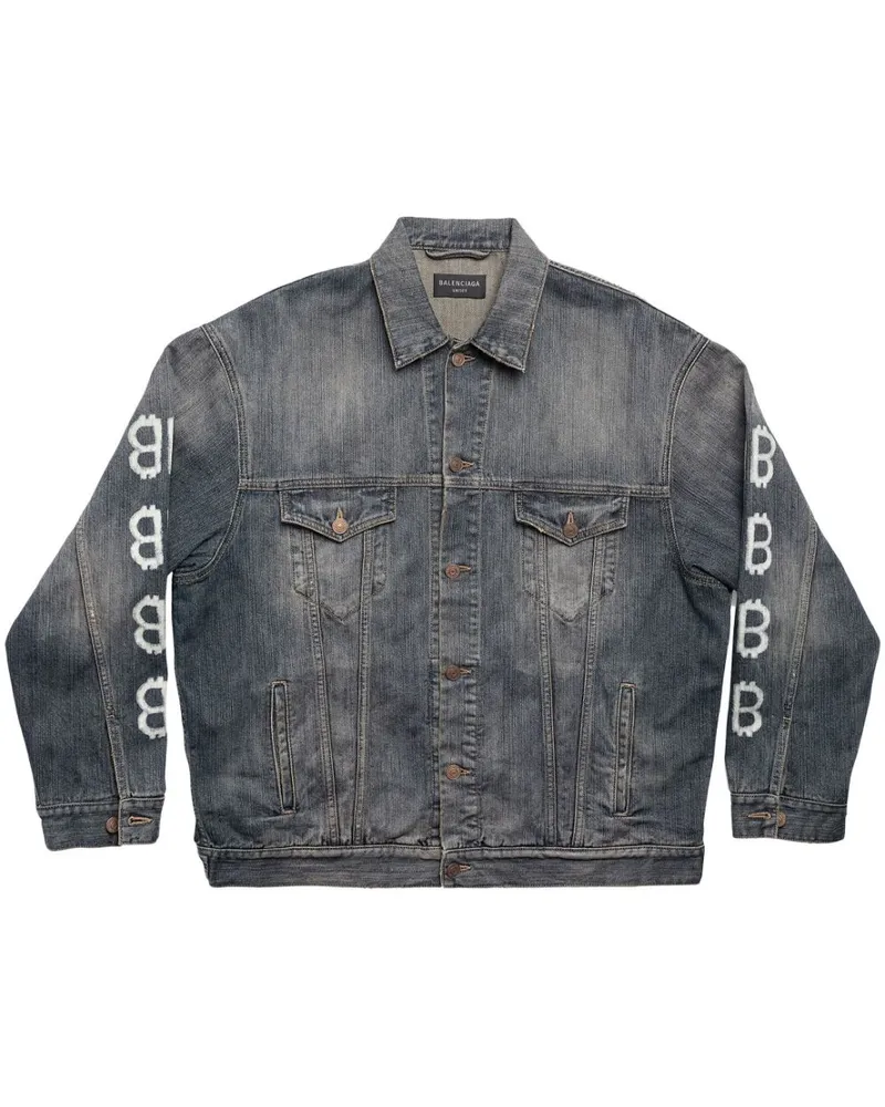 Balenciaga Jeansjacke mit Logo-Print - Blau Blau