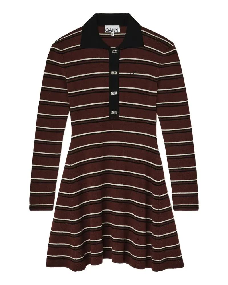 Ganni striped polo mini dress - Braun Braun