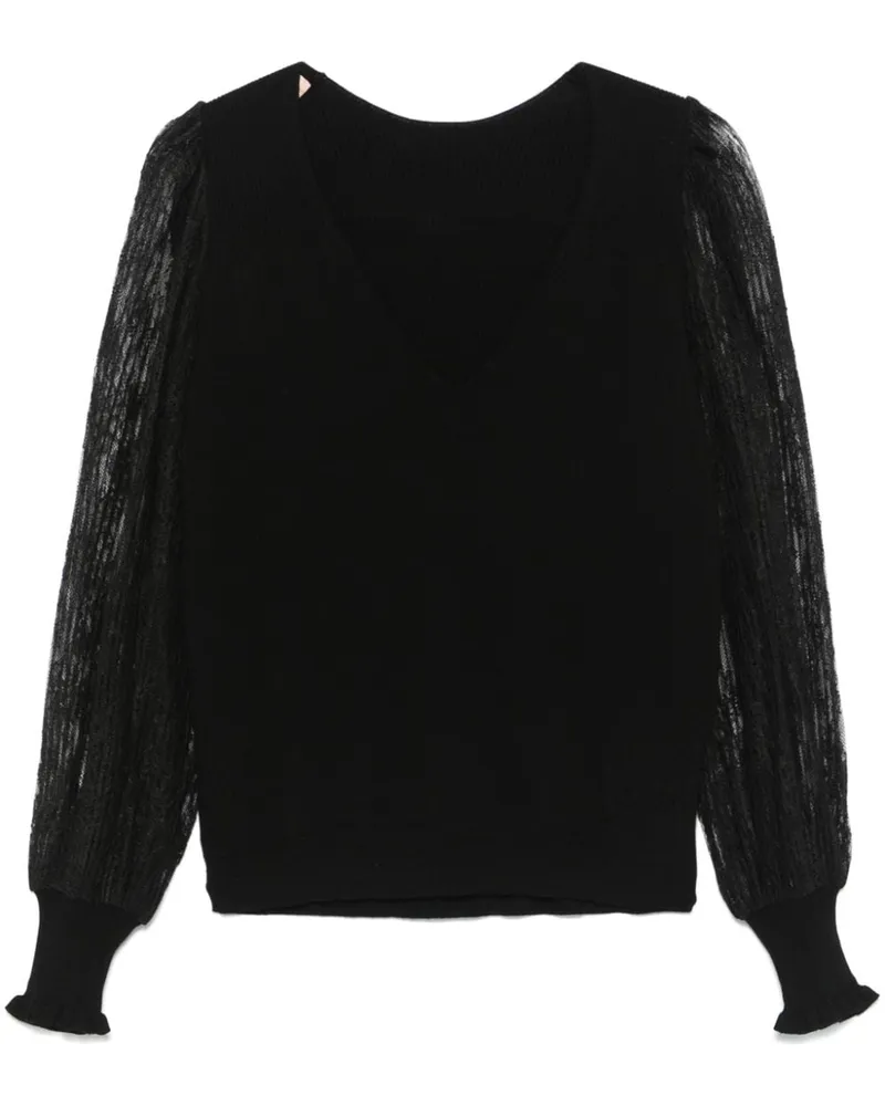 Twin-Set Pullover mit Spitzenärmeln - Schwarz Schwarz