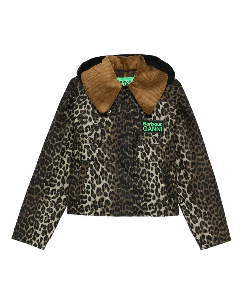 Barbour x Ganni leopard-print corduroy-collar jacket - Braun Braun