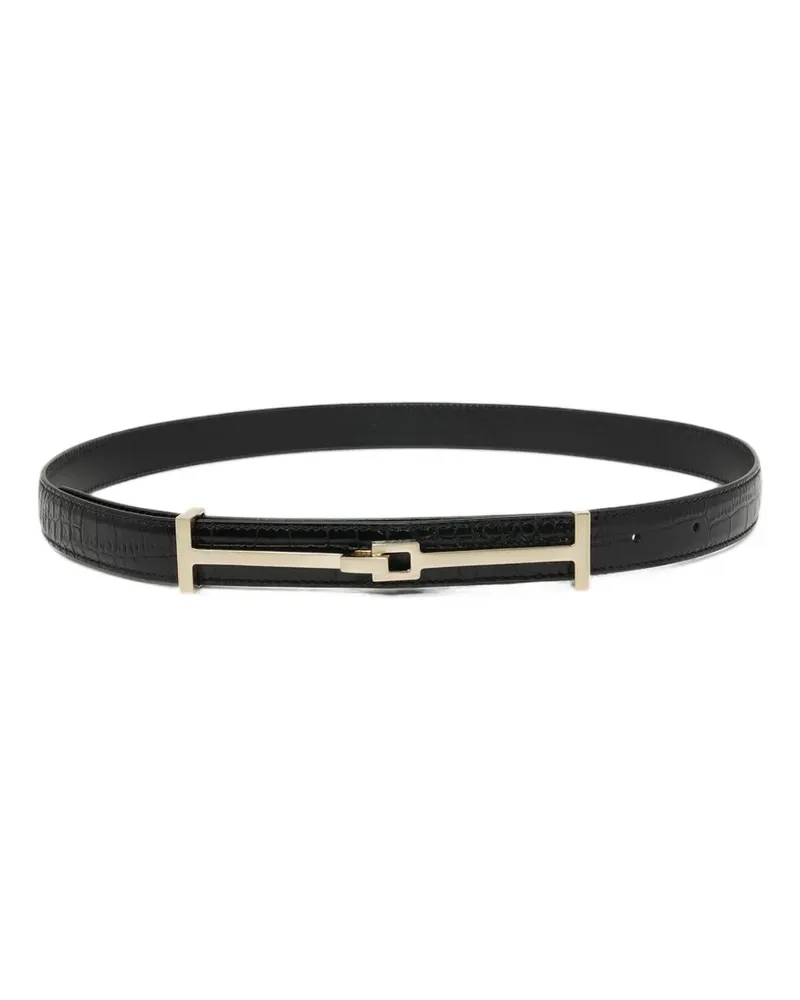 Tom Ford tumbled printed crocodile leather arc belt - Schwarz Schwarz