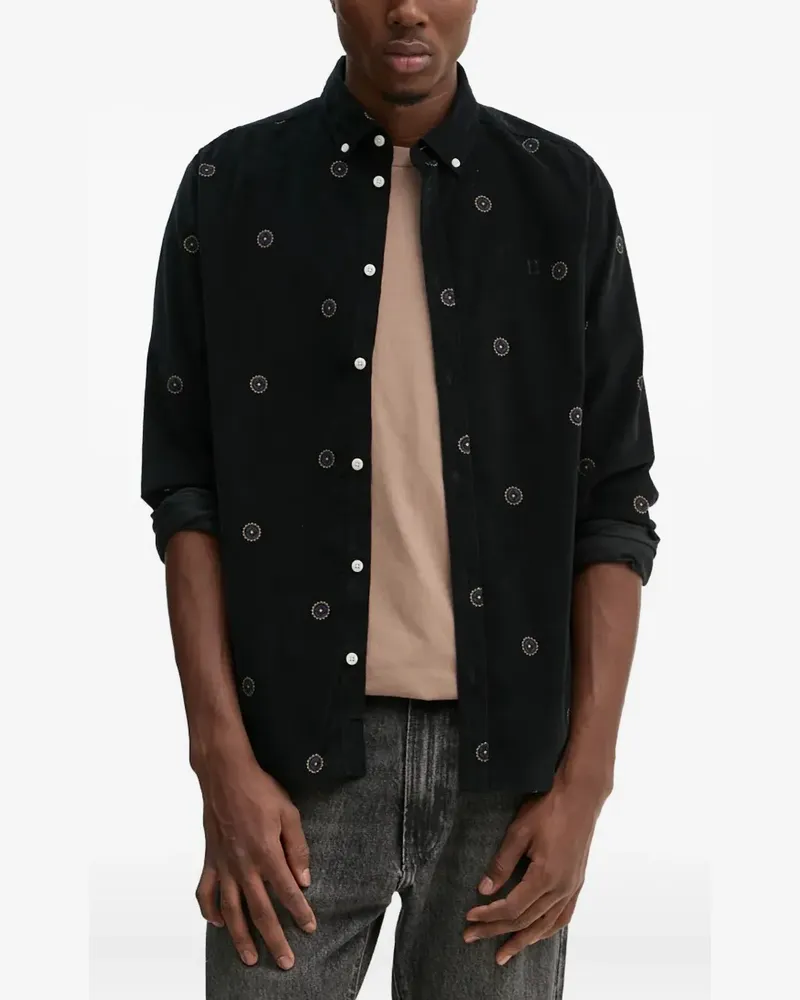 LES DEUX floral-pattern corduroy shirt - Schwarz Schwarz
