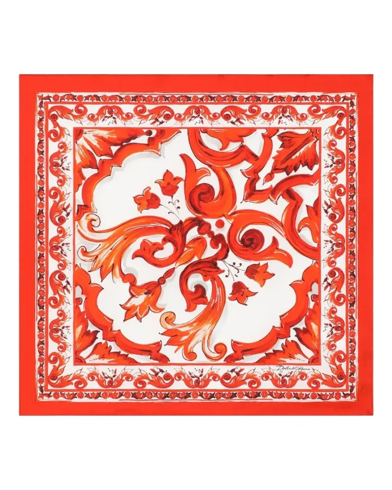 Dolce & Gabbana 50x50 Seidentwill-Schal mit Majolika-Print - Rot Rot