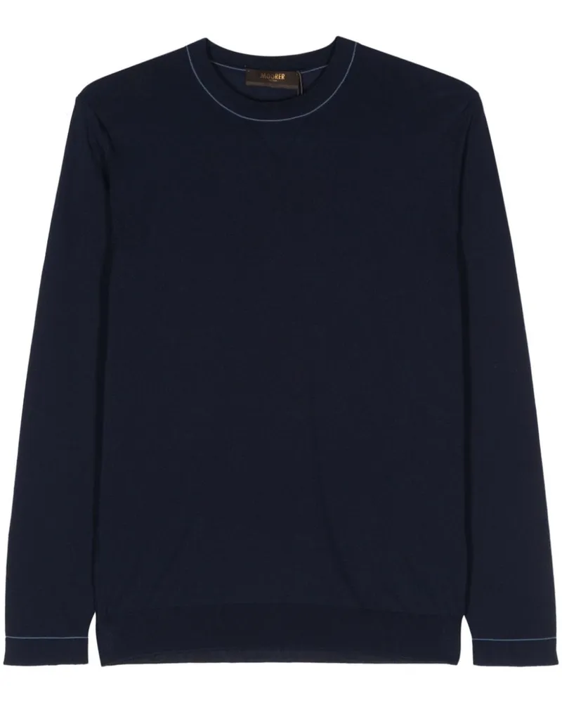 MOORER Fein gestrickter Tristand Pullover - Blau Blau