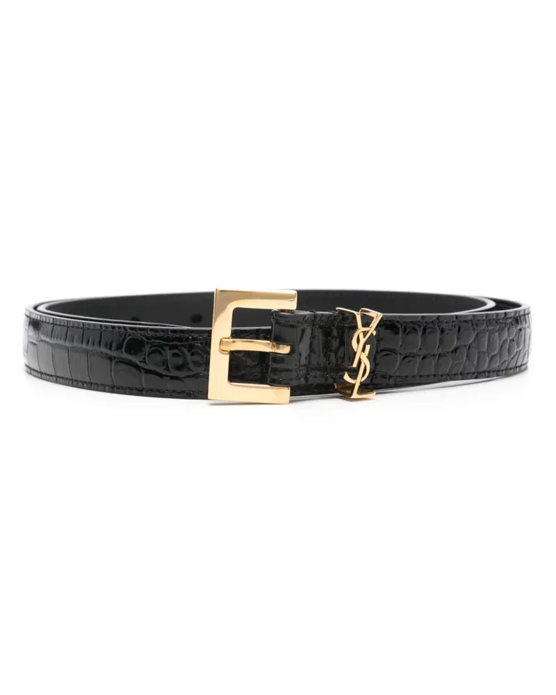 Saint Laurent Cassandre Gürtel mit Kroko-Optik - Schwarz Schwarz