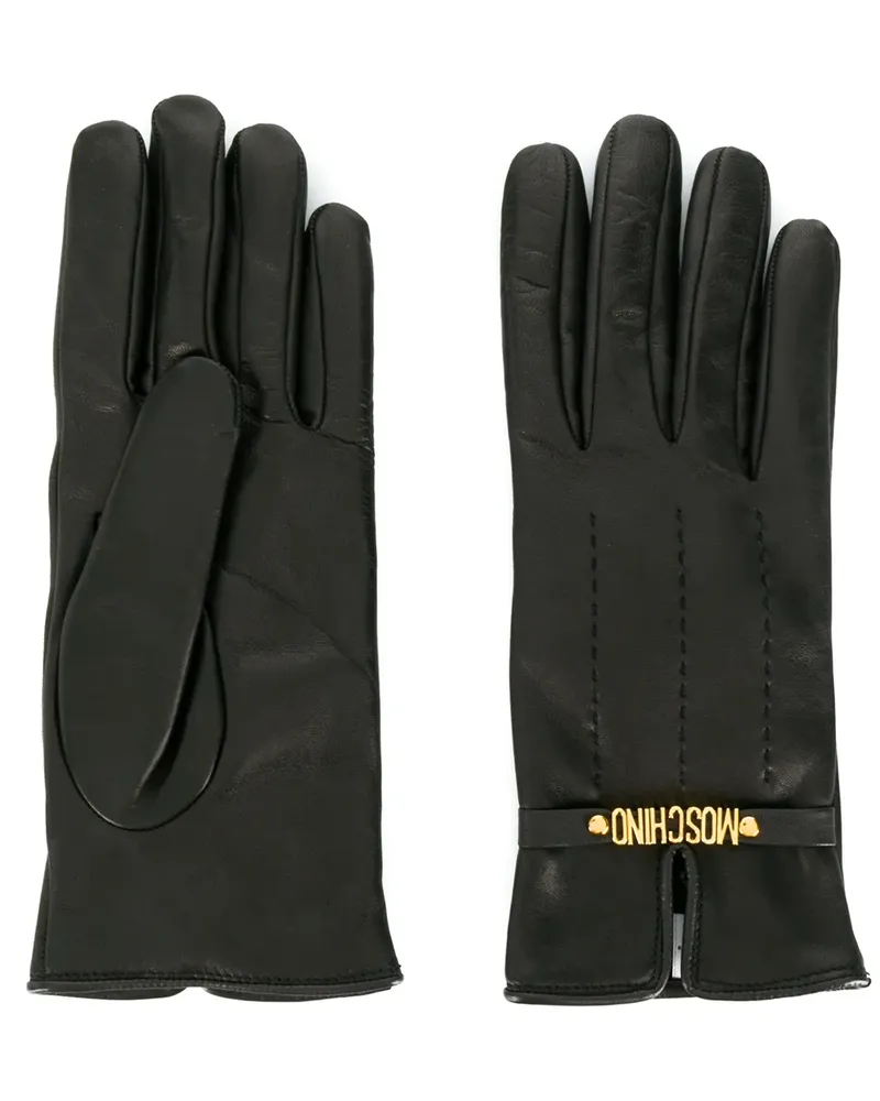 Moschino Handschuhe mit Logo-Schild - Braun Braun