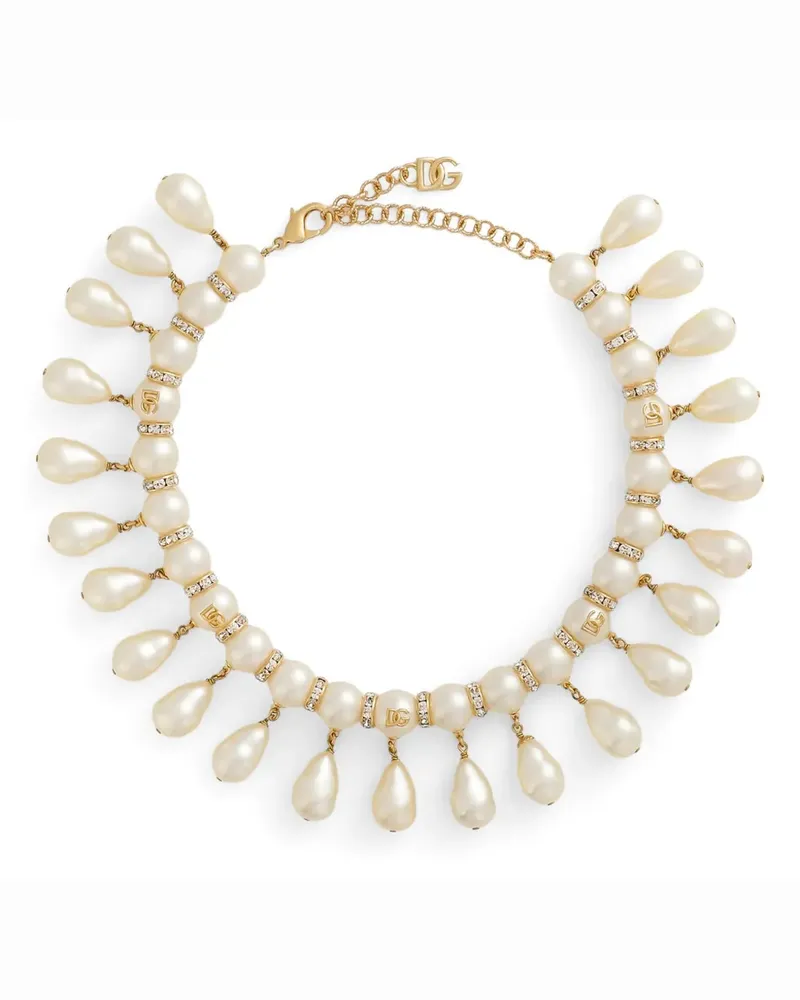 Dolce & Gabbana Perlenhalskette mit Logo - Gold Gold