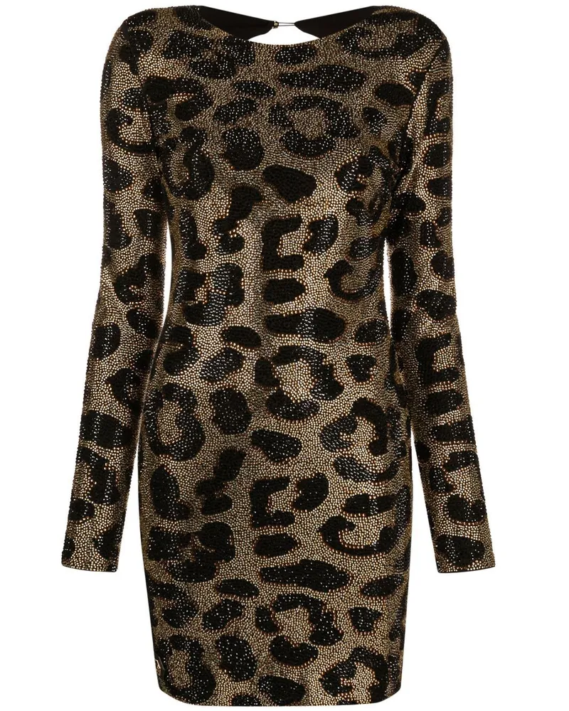 Philipp Plein Kleid mit Leoparden-Print Schwarz