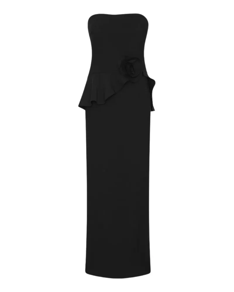 ROTATE Birger Christensen Schulterfreies Maxikleid mit Blumen - Schwarz Schwarz