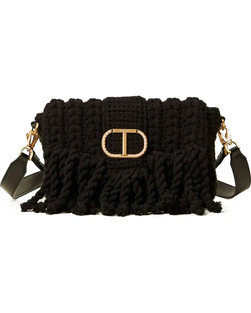 Twin-Set fringed logo-plaque satchel - Schwarz Schwarz