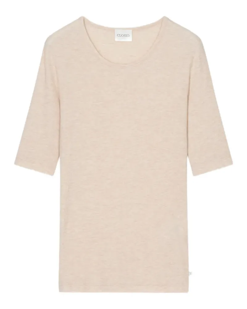 Closed ribbed elbow-sleeve T-shirt - Nude Nude