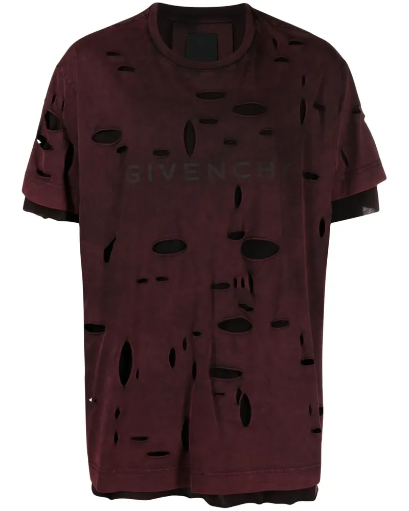 Givenchy T-Shirt im Layering-Look mit Distressed-Optik - Rot Rot