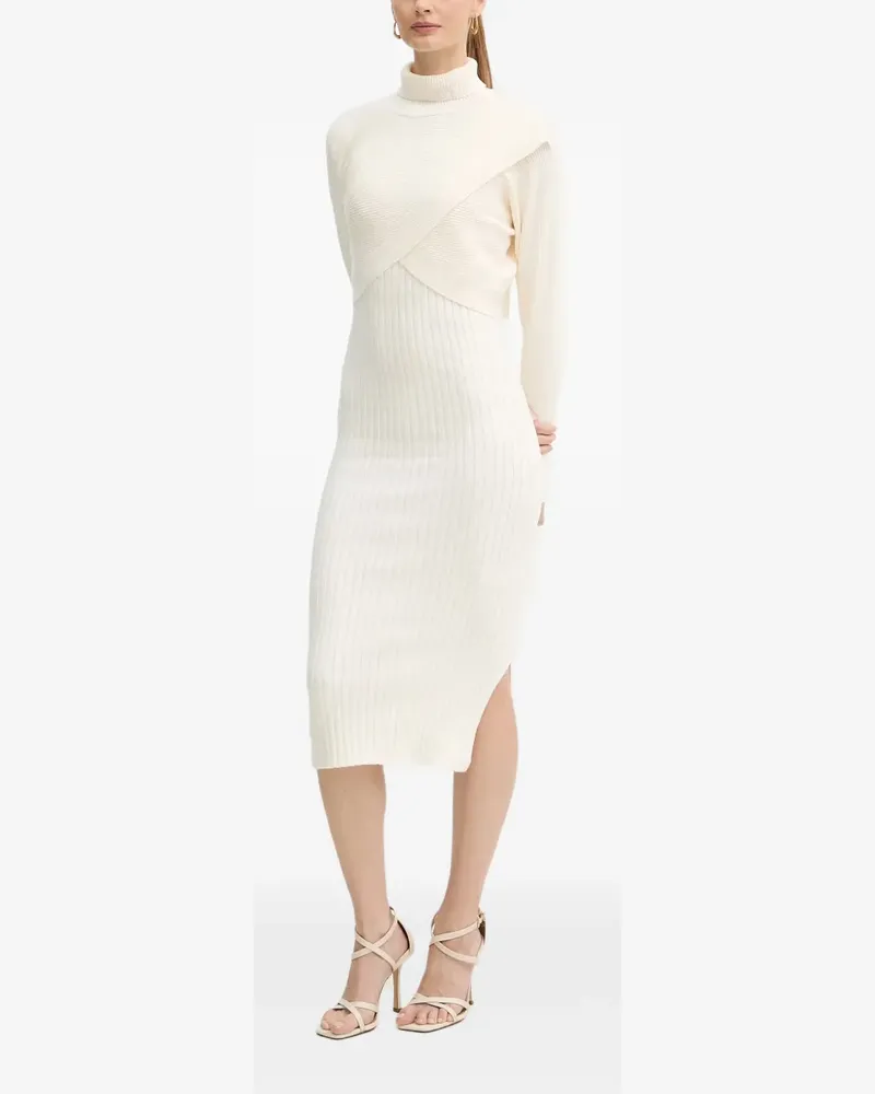 Morgan Geripptes Midikleid mit Rollkragen - Weiß Weiß