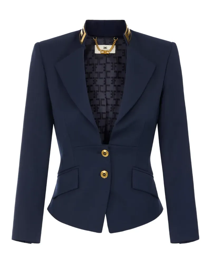 Elisabetta Franchi jacket in gabardine fabric with jewel collar - Blau Blau