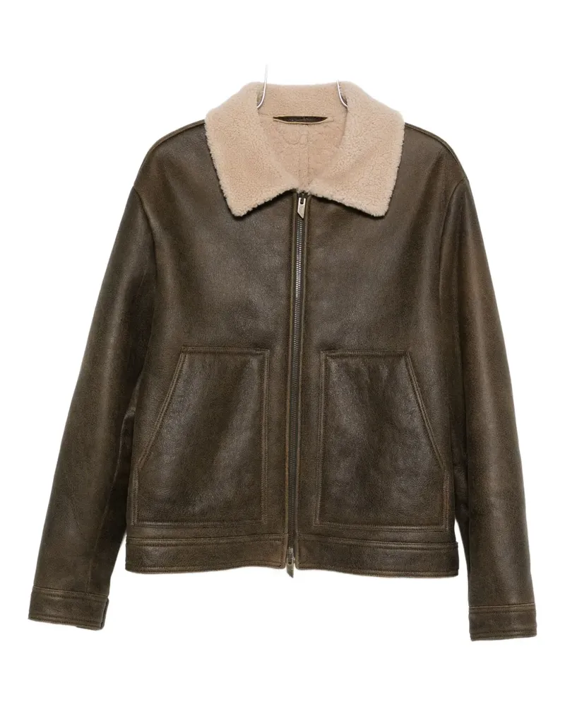 Salvatore Santoro Lederjacke mit Shearling-Kragen - Grün Grün
