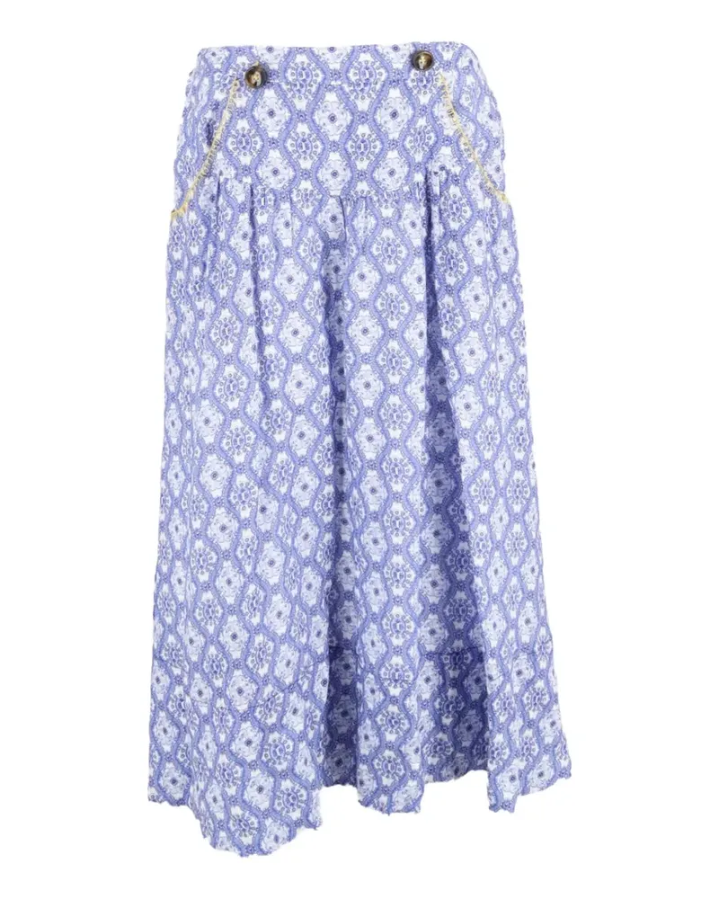 Saloni Midirock mit Blumenstickerei - Blau Blau