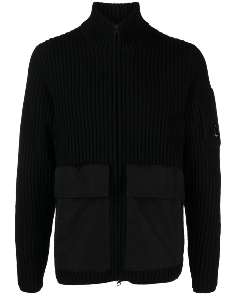 C.P. Company Gerippter Cardigan mit Linsen-Detail - Schwarz Schwarz