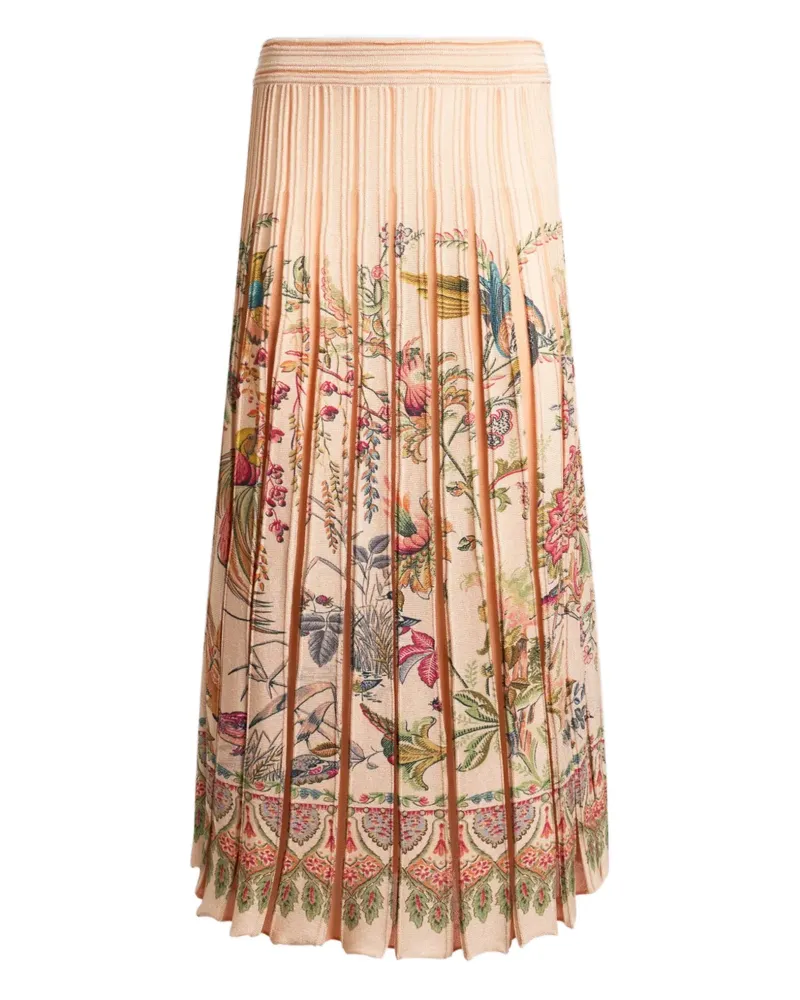 Etro pleated flora fauna-print midi skirt - Nude Nude