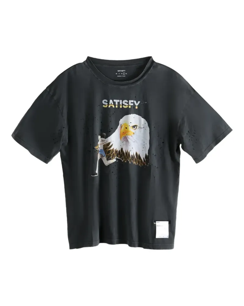 Satisfy MothTech™ eagle-graphic distressed T-shirt - Schwarz Schwarz