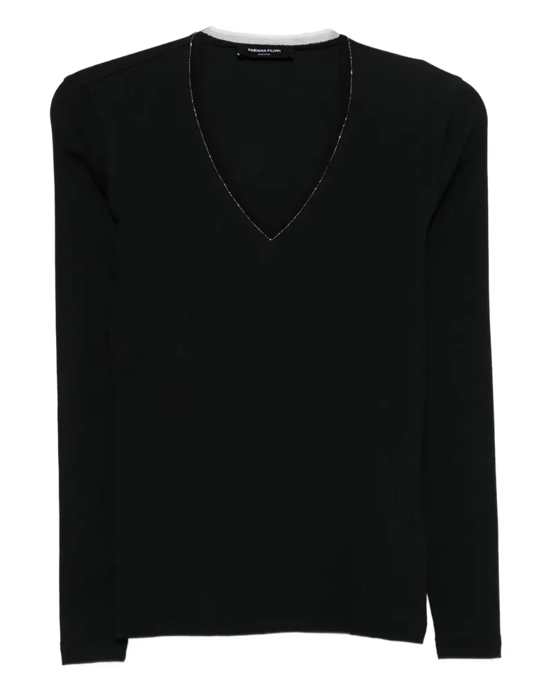 Fabiana Filippi Langarmshirt mit V-Ausschnitt - Schwarz Schwarz